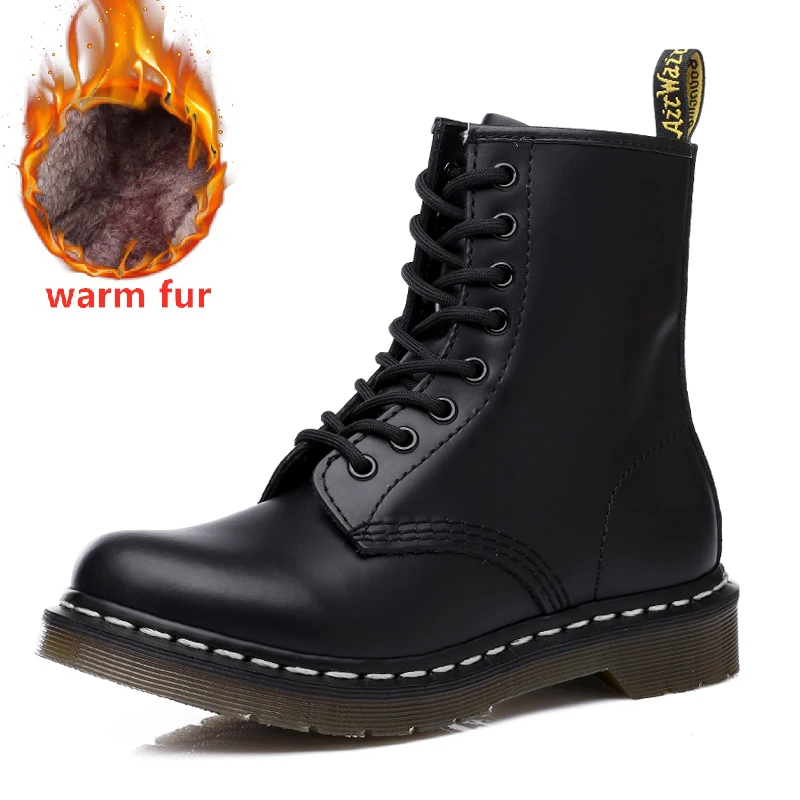 

Supnumu Men Martins Boots High Top Fashion Leather Low Heel Ankel Boots Women Brand Botas Martens Mujer Black Unisex Casual Shoe