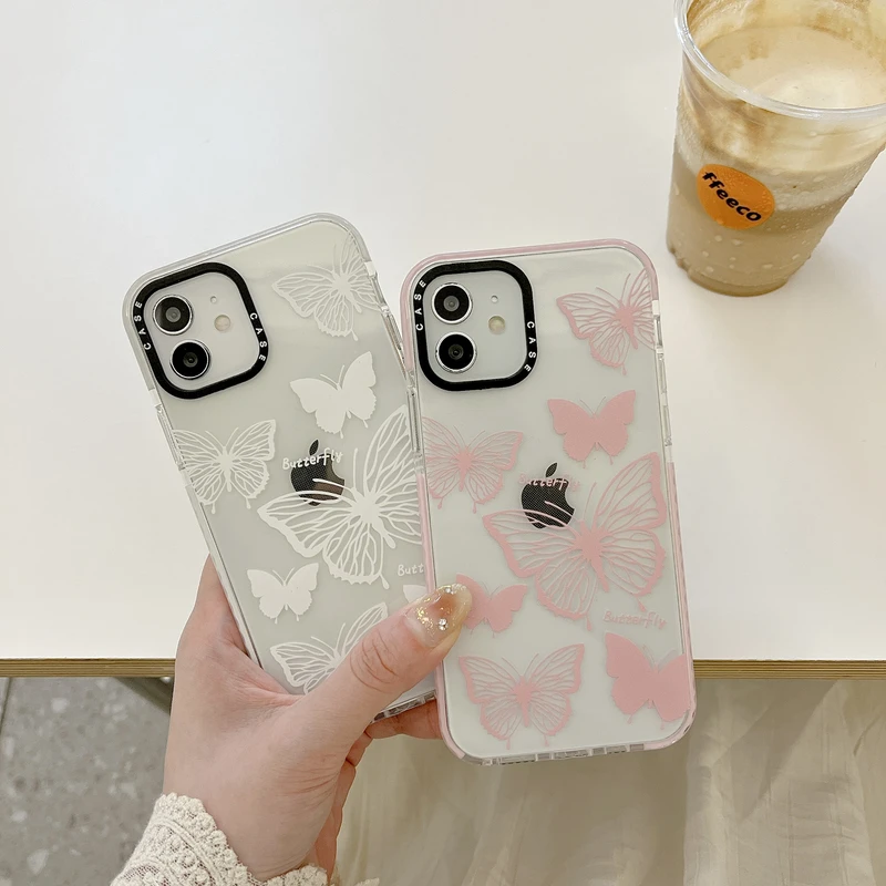 

Ins Retro Art Animal Butterfly Korean Phone Case For iPhone 12 13 11 Pro Max Xr Xs Xsmax 7 8 Puls SE 2 Cute Silicone Soft Cover