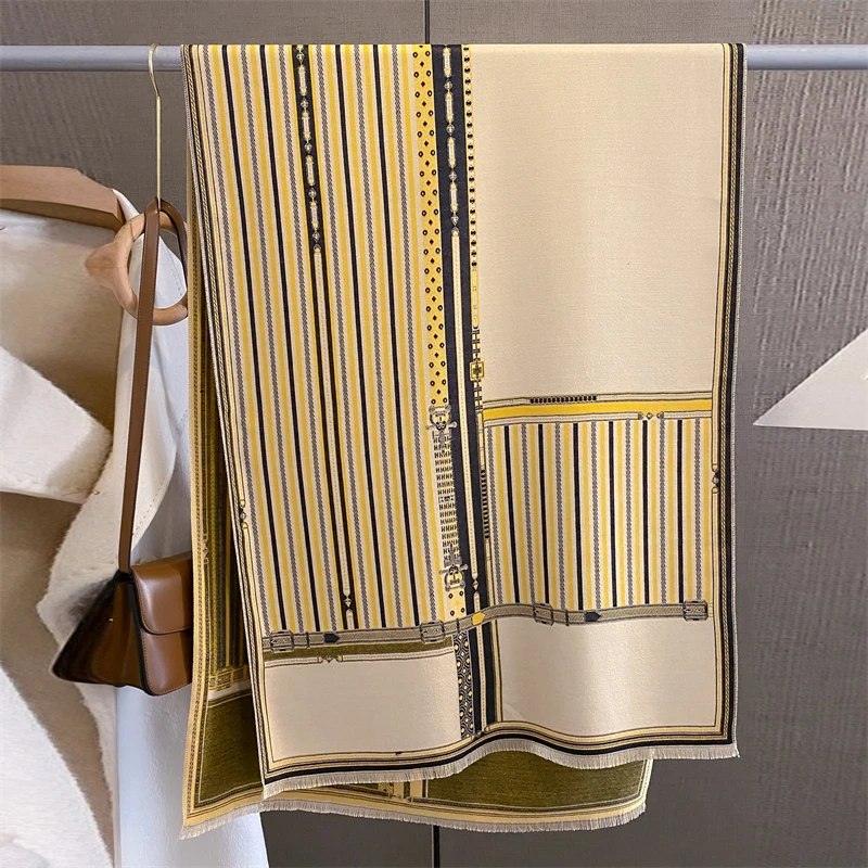 

Luxury Cashmere Stripe Scarf Winter Women Pashmina Shawls Warm Blanket Wraps Female Foulard Bandana Brand Thick Scarves Hijab