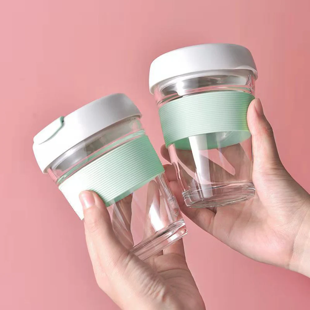 

350ml Coffee Cup Portable Handy Milk Glass Silicone Cover Resistant Direct Drinkingwater Cup Breakfast Cup
