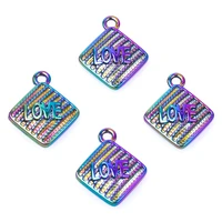 20pcslot rainbow color square braided heart love charms alloy pendant for diy couple gift jewelry making craft accessories
