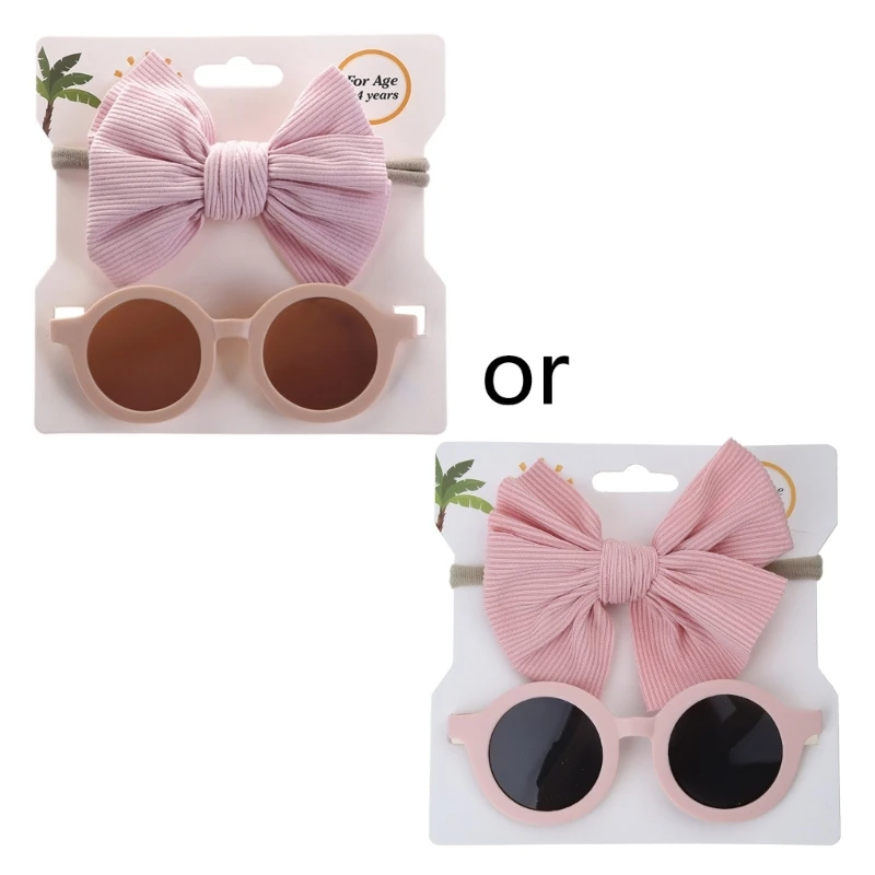 

2 Pcs/Set Cute Cartoon Baby Headband Sunglasses Set Travel Eyeglasses Hair Band