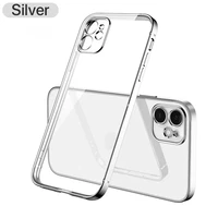 luxury plating square frame silicone transparent case on for iphone 11 12 13 pro max mini x xr 7 8 plus se clear back cover