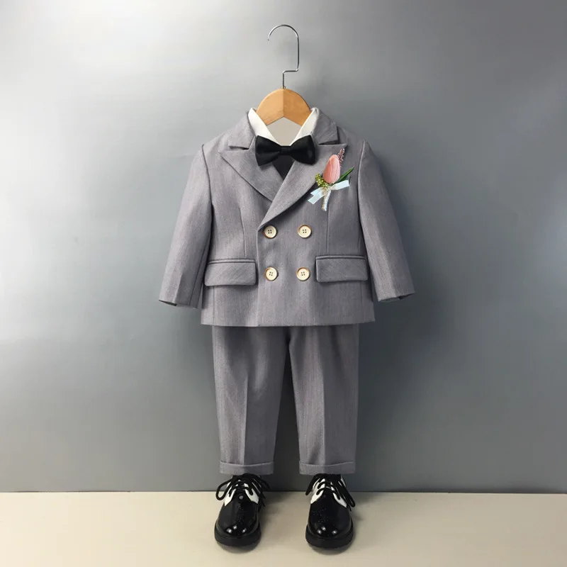 

Flower Boys Wedding Baby First Costume Kids Double Brested Blazer Pants Bowtie Toddler Birthday Childrens Formal Dress Suits Set