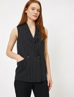 ladies vest striped lapel two buttons loose casual with pockets fashionable commuter versatile sleeveless jacket