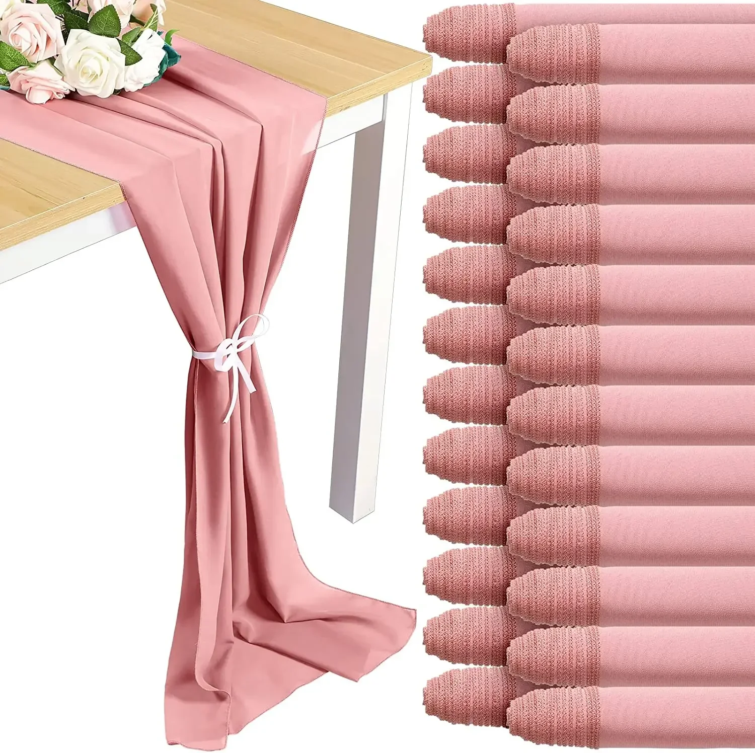

4PCS Extra Long 70*600CM Chiffon Table Runner,Romantic Boho Wedding Arch Draping Fabric,Table Decoration For Wedding Party