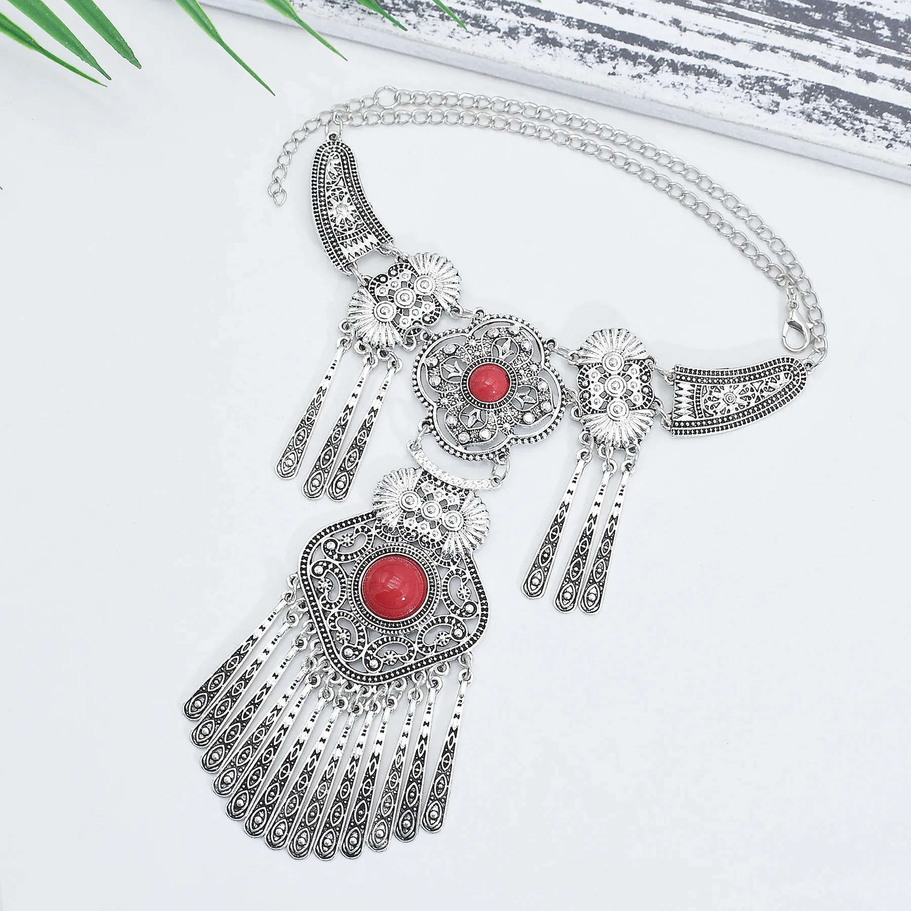 Турция богемный черный синий камень этническое ожерелье с кисточками турецкое