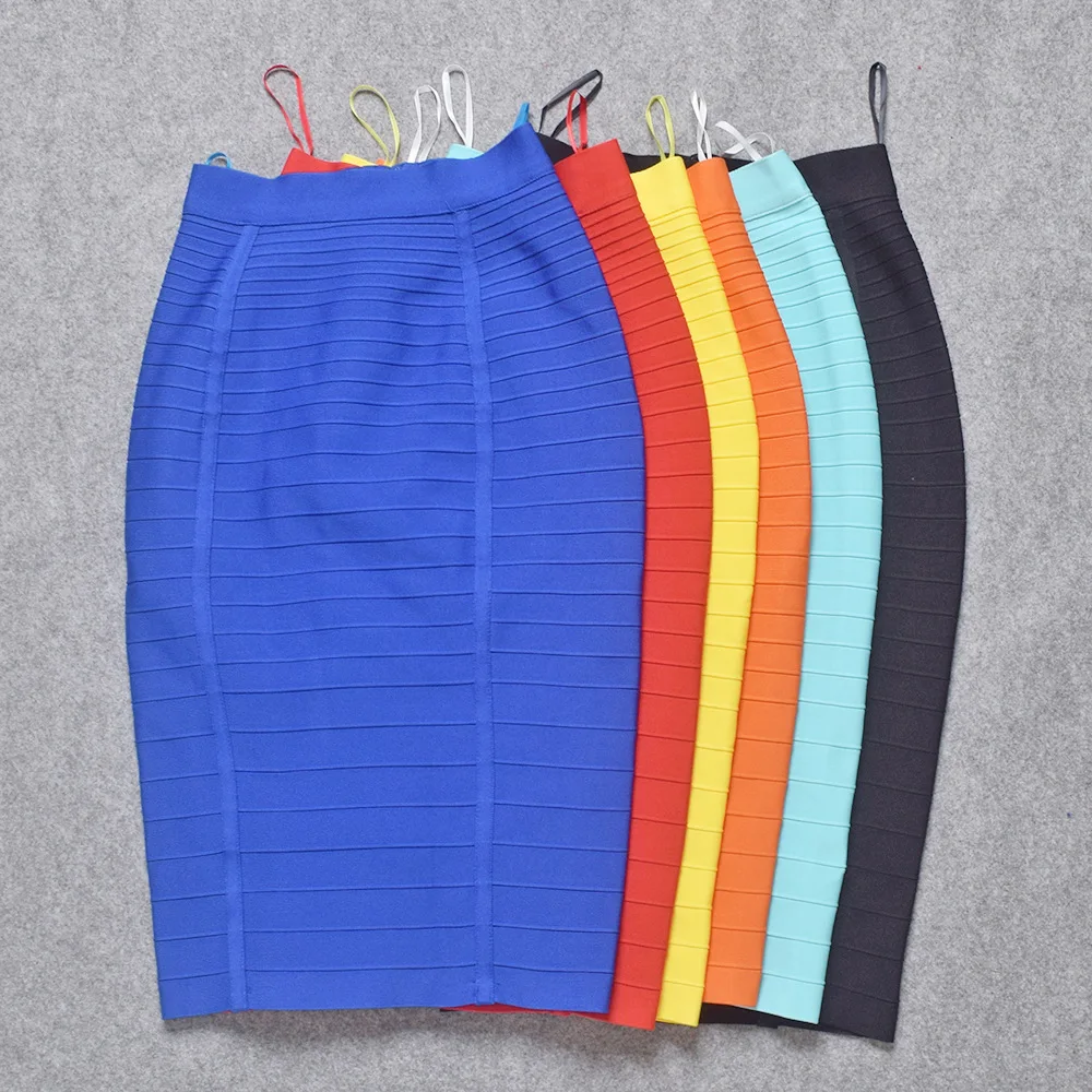 

2022 New Fashion Sexy Solid Zipper Orange Blue Black Red White Pink Bandage Skirts Women Elastic Bodycon Summer Pencil Vestidos