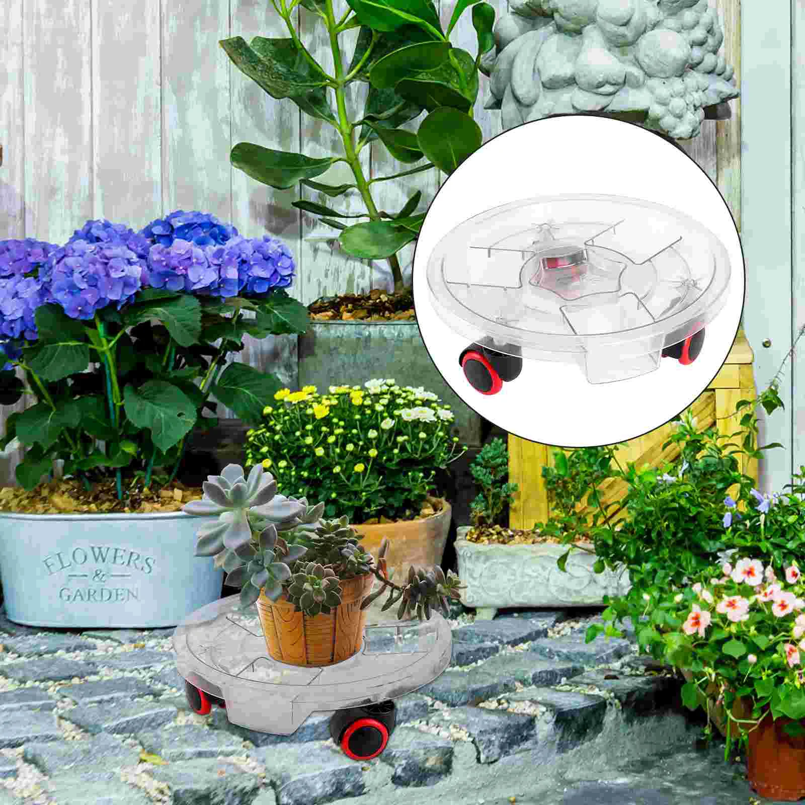 

Flower Planter Pot Movable Dolly Trolley Saucer Tray Wheel Casters Roller Wheels Stand Round Pallet Moving Flowerpot Potted Easy