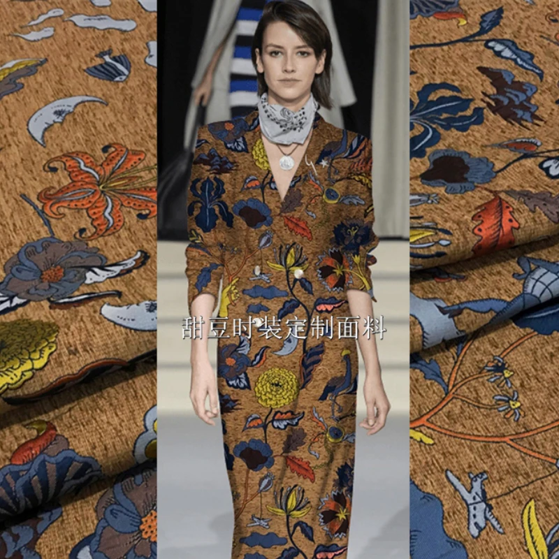 

Dark Brocade Jacquard Vintage Blazer Coat Fashion European Brand Fashion Design Sewing Printed Wholesale Cloth by the Meter