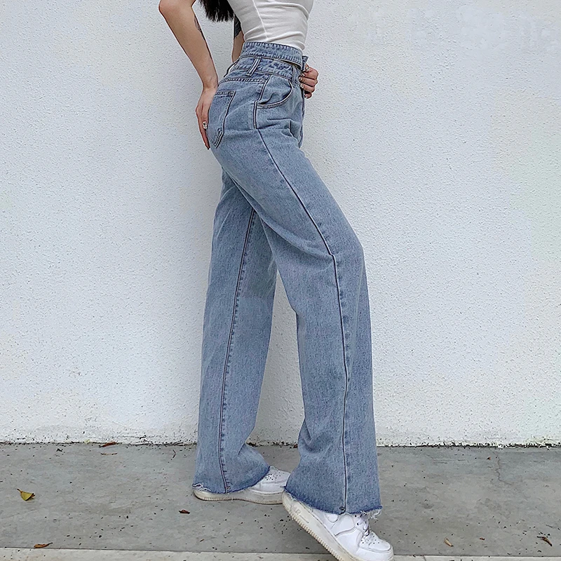 Hollow Out Loose High Waist Jeans Trousers Women Baggy Straight Pants Denim Pockets Wide Leg Joggers Casual Pantalon Cyber Y2k