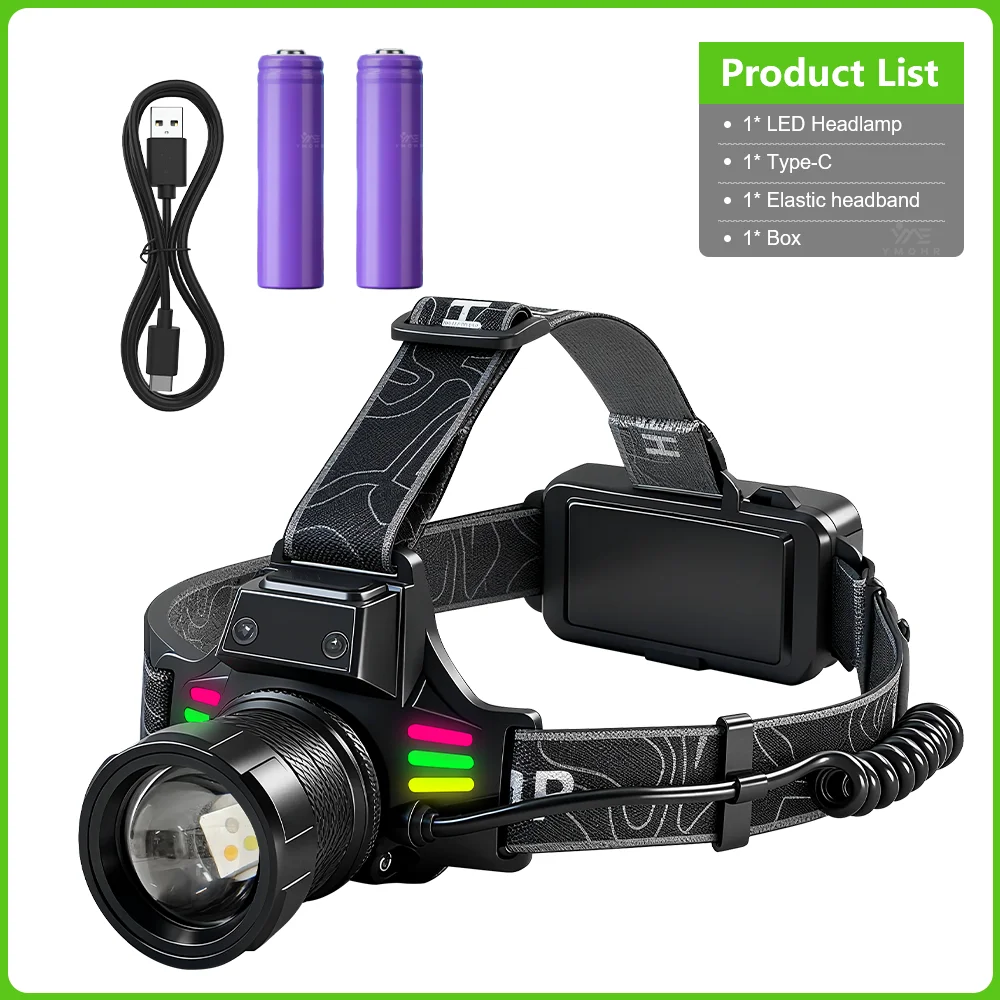 

Тактический налобный фонарь сине-желтый USB-C 2000 люмен