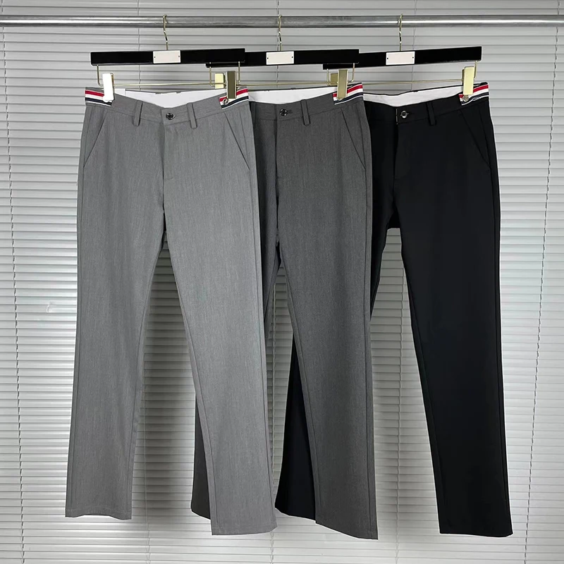 

TB THOM Business Trousers For Men Summer Thin Slim Straight Anti-wrinkle Casual Men’s Pants High Quality 4-bar Striped Trousers