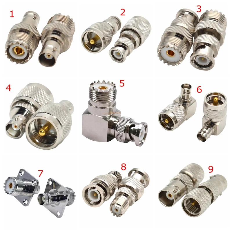 SL16 UHF PL259 SO239 To Q9 BNC Male Female Connector Mini UHF To BNC 4hole Flange 90 Degree Right Angle RF Coax Converter Brass