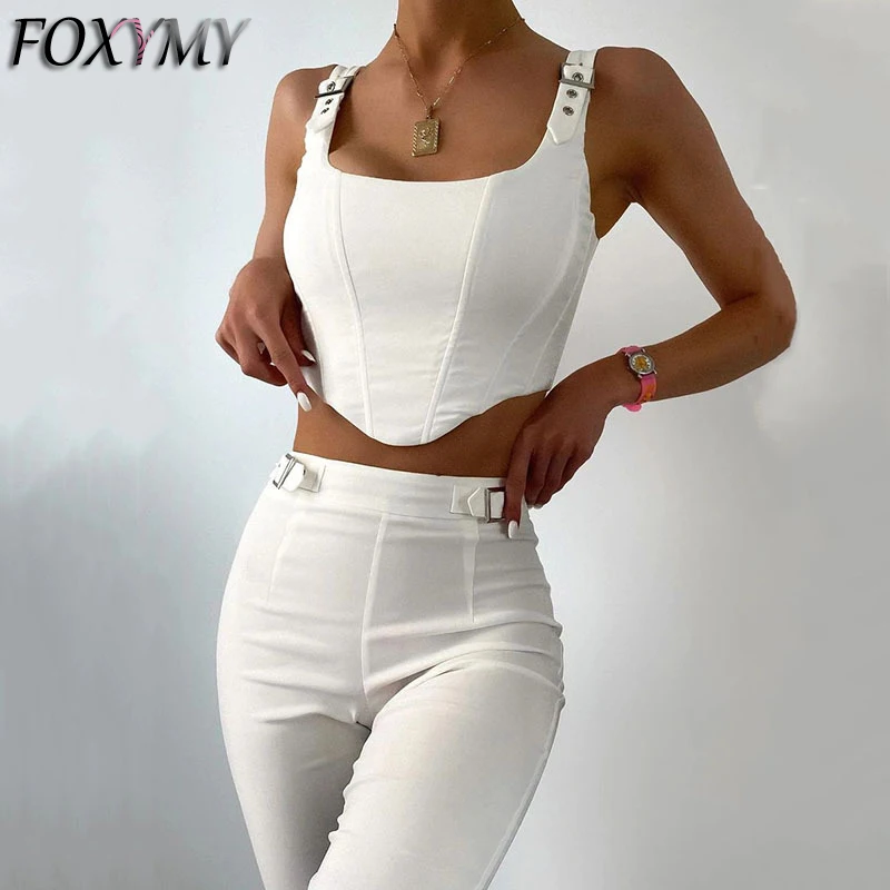 

Элегантный офисный женский Привлекательный костюм FOXYMY 2022, спортивный костюм из майки и брюк с высокой талией, повседневный Популярный Улич...