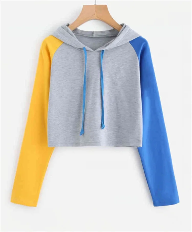 

Autumn Hooded Women's Short Sweatshirts Long Sleeve Matching Casual Hoodies Fashion Women Color Matching Pullover Plus Casual