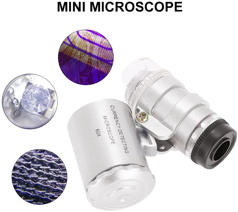 

60X Handheld Magnifying Glass Mini Pocket Microscope Loupe Currency Detector Jeweler Magnifier With LED Light