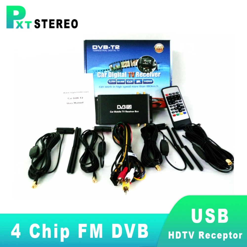 

Pxton 2021 New 180-200Km/H DVB-T2 FM 4 Antenna 4 Chip FM DVB T2 Vehicle USB HDTV Receptor For All Countries