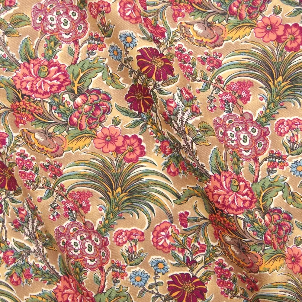 

1 Yard Cotton Woven Fabric For Cloth, Bag, Bedding, Flowers and Leave, Width=140cm