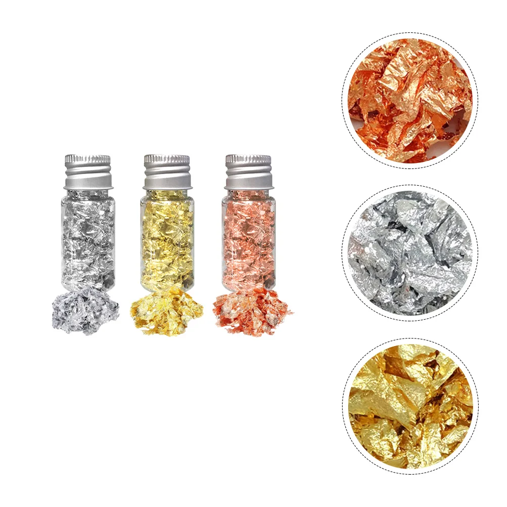 

3 Bottles Leaf Flakes Metallic Foil Flakes for Gilding Painting Crafts Nails and DIY ( Silver Copper )