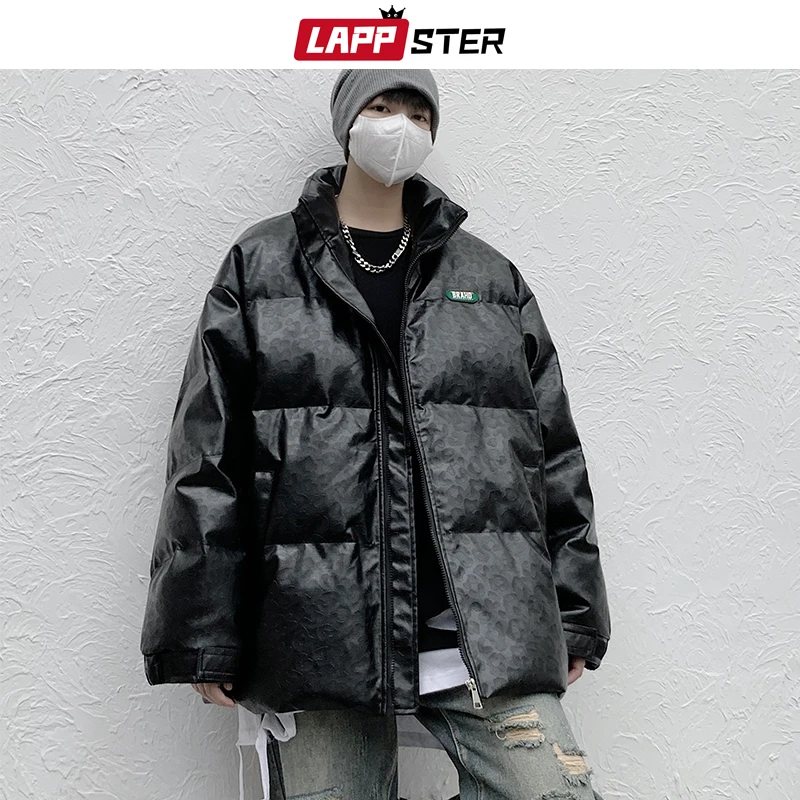 LAPPSTER Y2k Black Winter Leather Jacket 2022 Thick Design Puffer Jacket Hip Hop Bubble Coat Korean Streetwear Jackets Coats