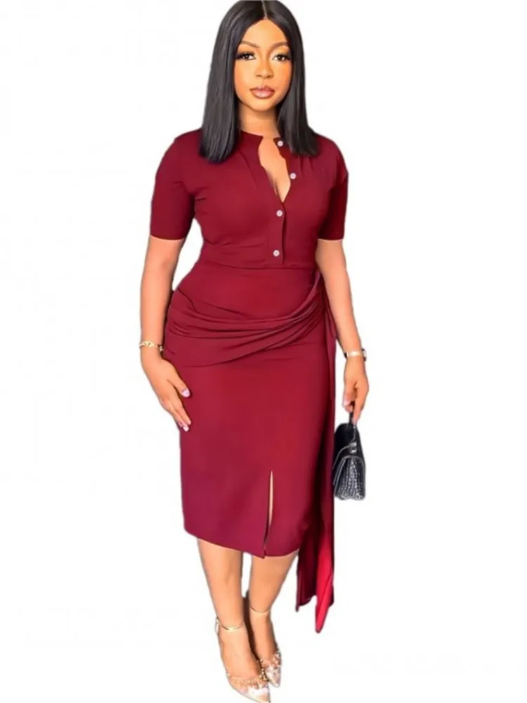 

Dashiki African Dress Women O Neck Short Sleeve Knee Length Robes Summer Fashion Solid Casual Office Lady African Dress Vestidos