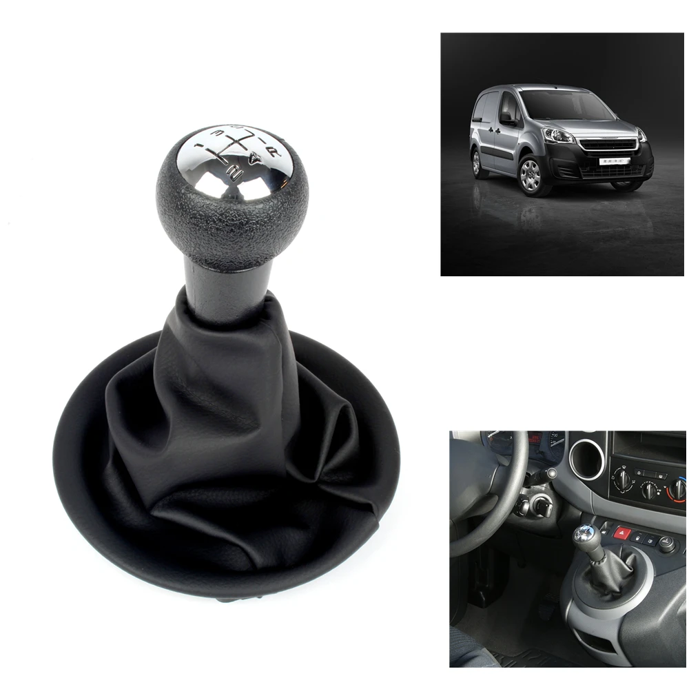 For Peugeot Partner  5 Speed Gear Stick Shift Knob Level Leather Boot 2008 2009 2010 2011 2012 2013 2014 2015 2016 2017 2018