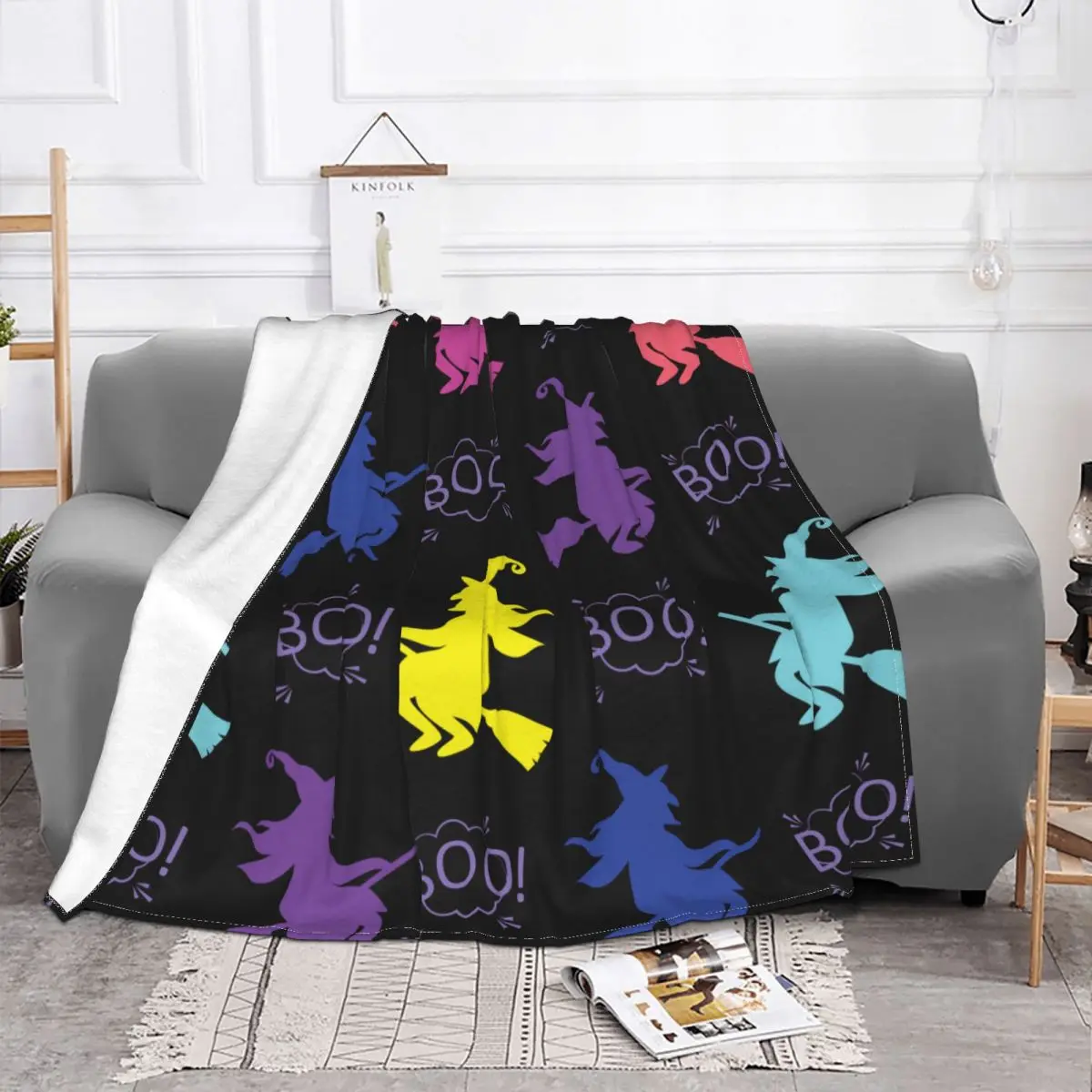 

Одеяло "Хэллоуин", не скатывается, фланелевая с принтом Witch Bat Ghost, портативный супер теплый плед для дома, автомобиля, плюшевое тонкое одеяло