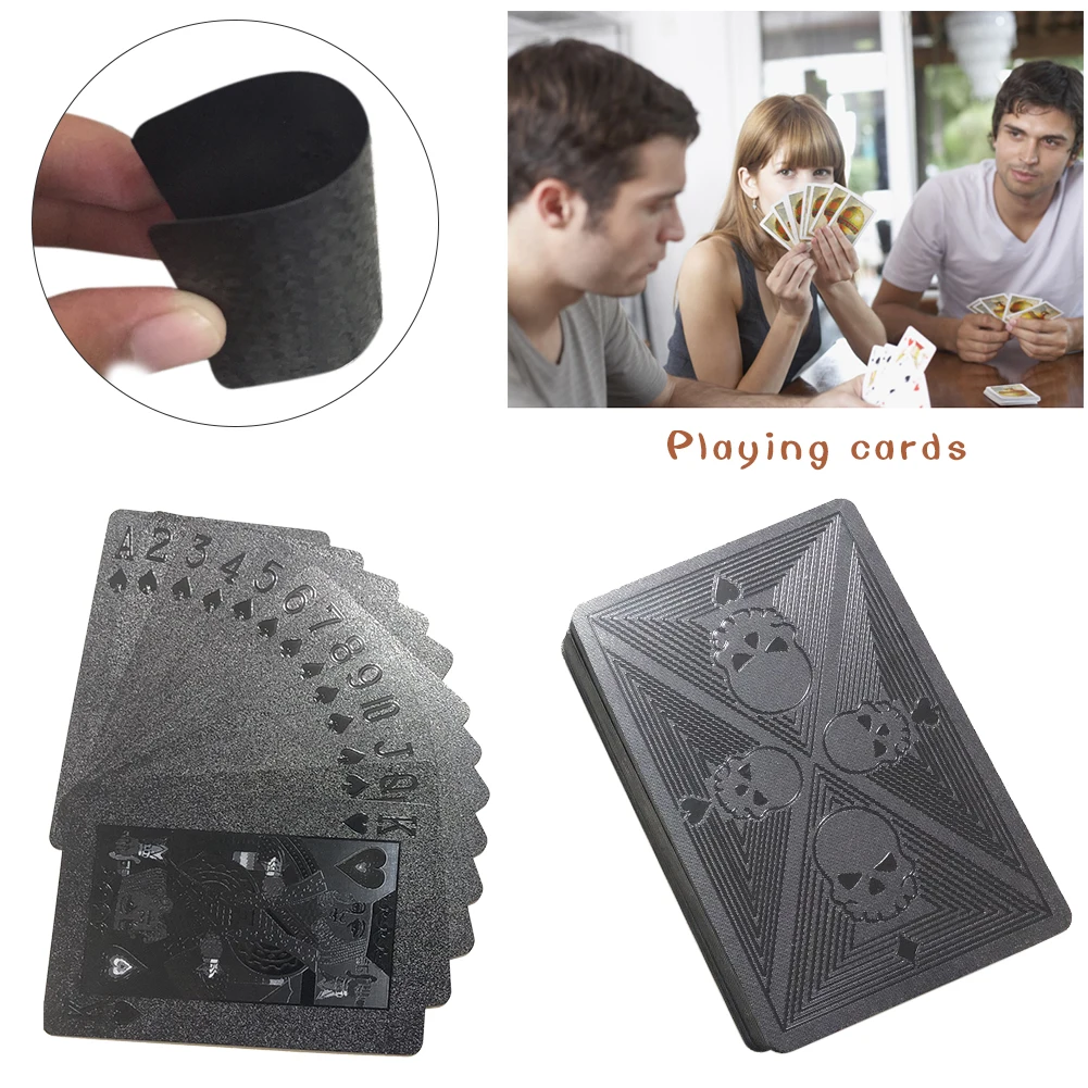 54pcs Black Skull Playing Cards Poker Game Deck Creative Outdoor Waterproof Plastic Poker Table Gaming for Camping Beach Pool