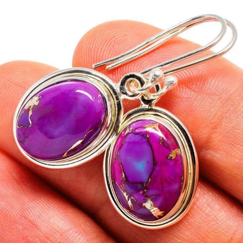 

New Retro Thai Silver Purple Dragon Crystal Earrings female European and American fashion purple Turquoise Earrings Earrings