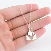 cartoon boho castle mickey head pendant necklace for women girls animal collier travel jewelry party birthday gift