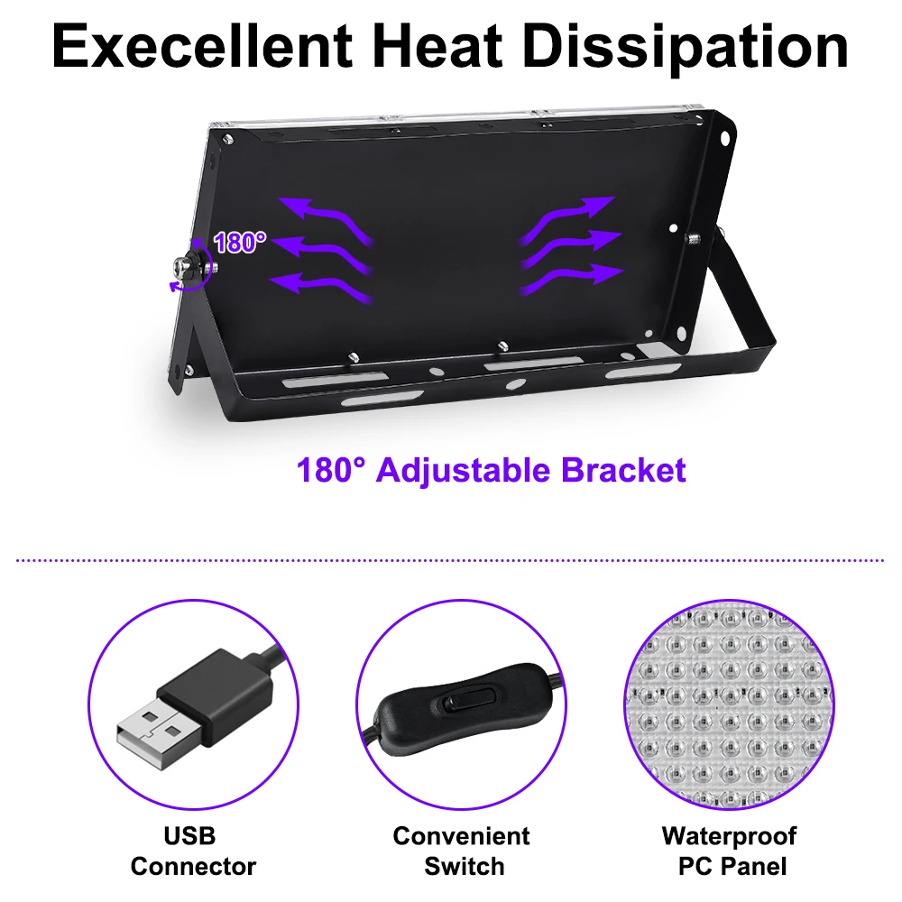 Водонепроницаемый сценический светильник 5 В USB UV черный
