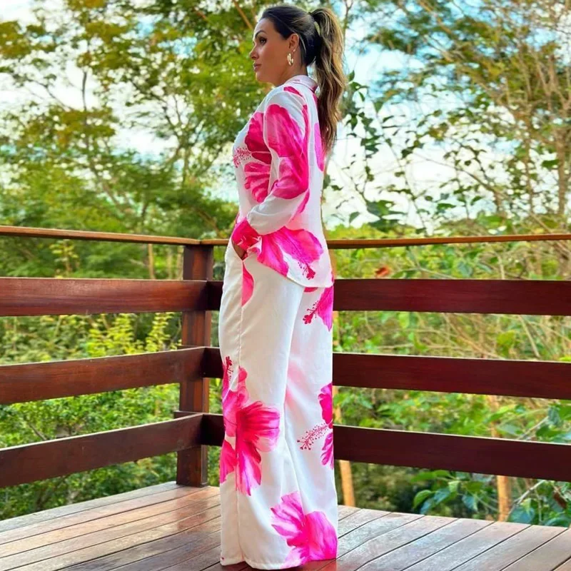 Женский комплект из 2 предметов 2024 весенне-осенняя рубашка с цветочным принтом