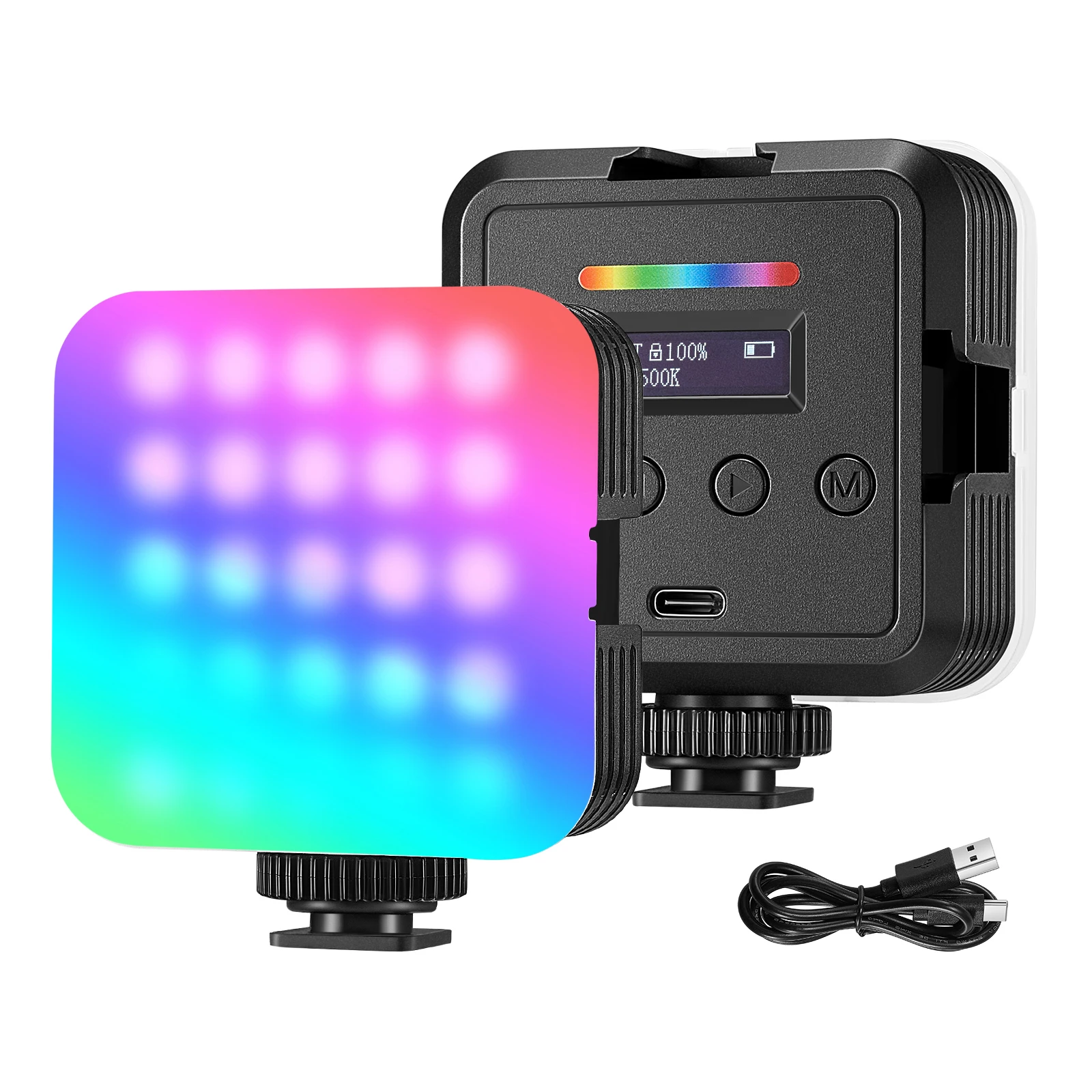

Neewer RGB Video Light, RGB61 360° Full Color LED Camera Light with 3 Cold Shoe, 2500K~8500K, Rechargeable Battery for YouTube