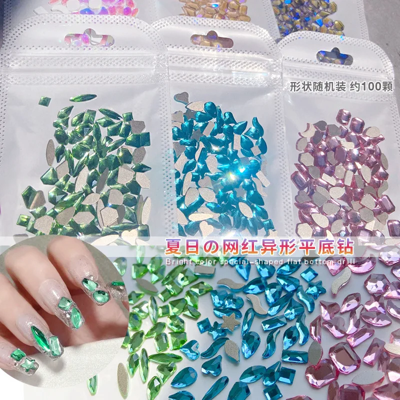 

100 шт./лот ювелирные изделия для ногтей розовая плоская форма алмаз Bellflower зеленый светло-голубой кристалл украшения для ногтей для красоты н...