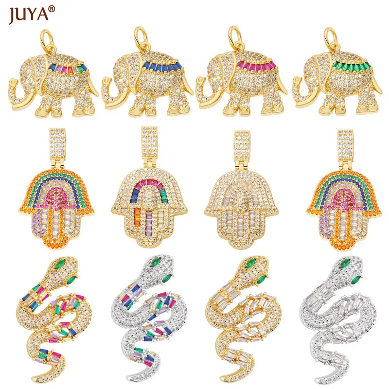 

JUYA 18K Gold Plated Charm Elephant Palm Snake Pendants Luxury Micro Pave Zircon For DIY Jewelry Making Necklaces Accessories