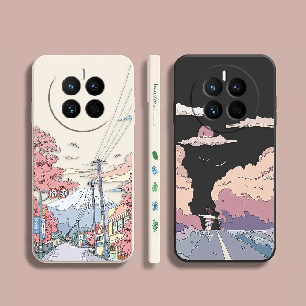 

Case For Huawei MATE 10 20 20X 30 40 50 P40 P50 P60 PRO PLUS Colour Simple Liquid Silicone Case Cherry Blossom Trail Leaves