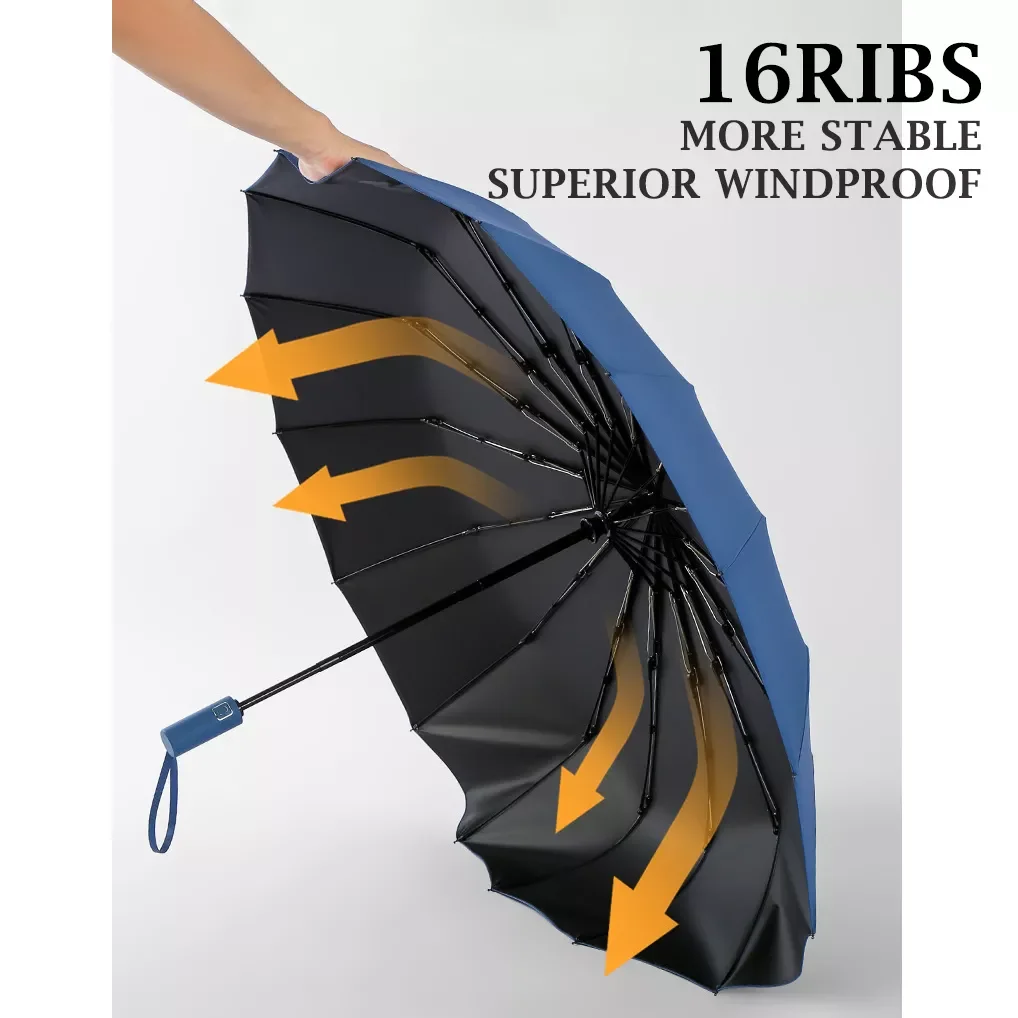 

2023 16Ribs Large Strong Fully Automatic Umbrella Folding Rain Men Women Luxury Business Male Umbrella Windproof Umbrella Rainco