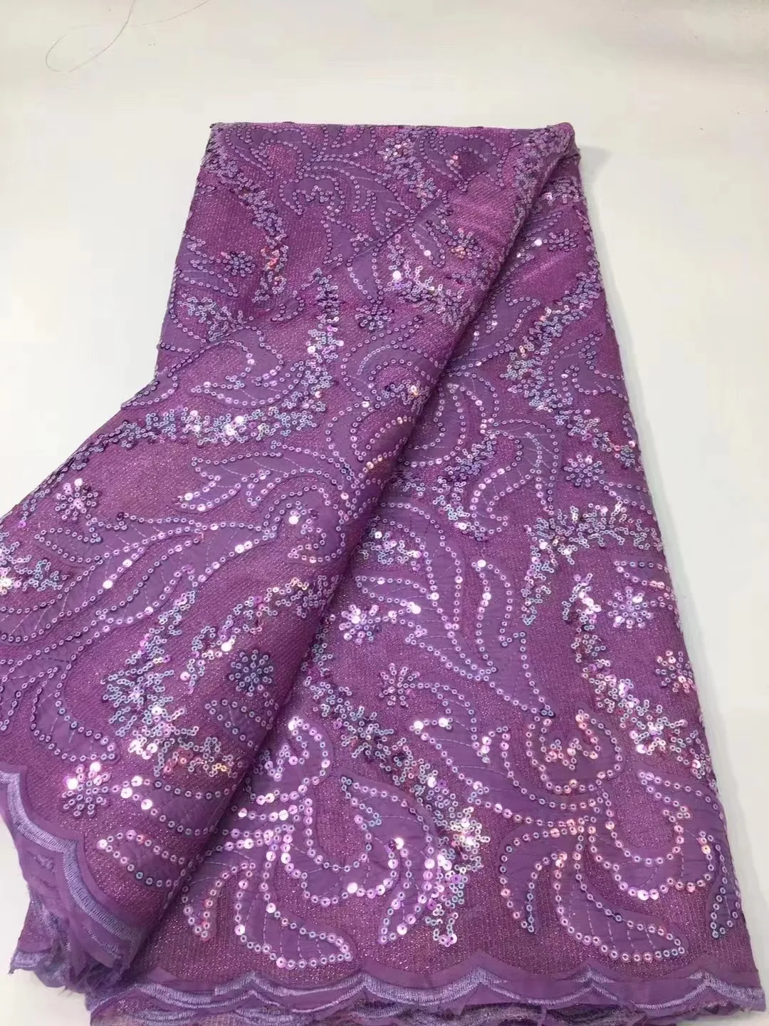 

Purple Latest African Sequins Lace Fabric 2023 High Quality Lace Material French Nigerian Lace Fabrics For Women Party Sewing
