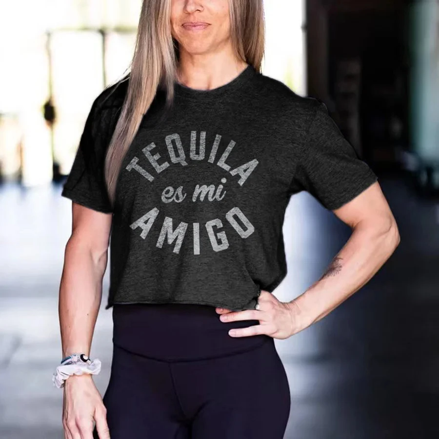 

Rheaclot TEQUILA Es Mi AMIGO Print Women's O-Neck Retro Vintage Cotton T-shirt