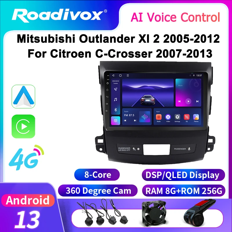 Автомобильная радиостанция Roadivox Android для Mitsubishi Outlander Xl 2 2005 2012 Citroen C-Crosser 2007