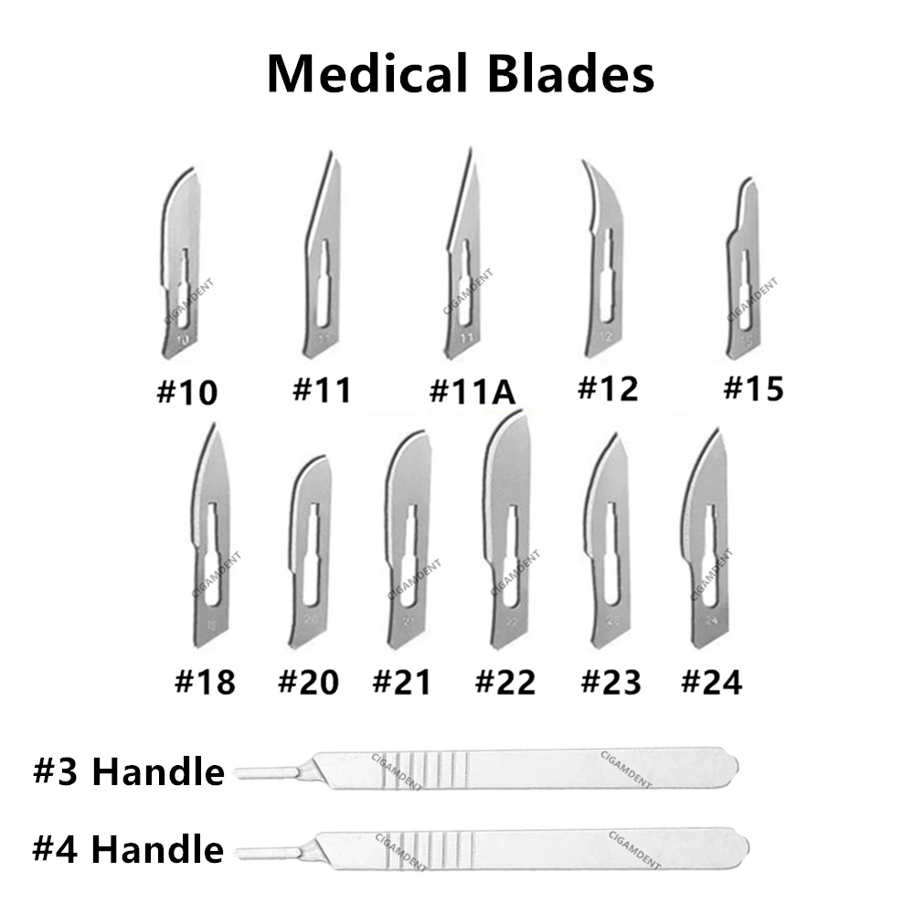

50Pcs Sterile Surgical Scalpel Blades +1Pc Scalpel Blade Handles #3 #4 Dental Medical Instruments