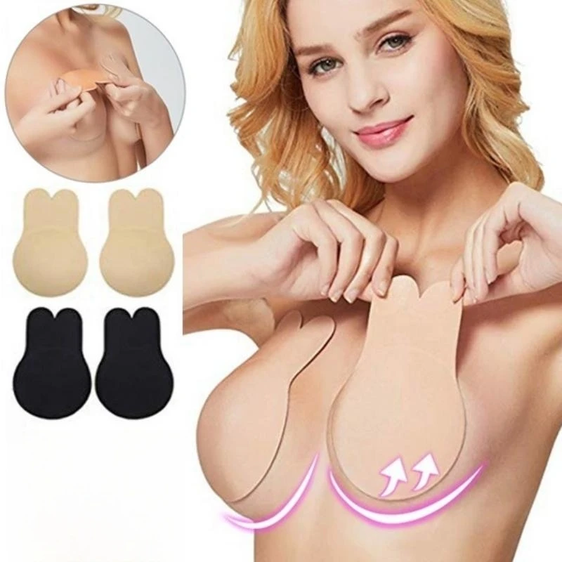 

Women Push Up Bras Self Adhesive Silicone Strapless Invisible Bra Reusable Sticky Breast Lift Tape Rabbit Nipple Cover Bra Pads