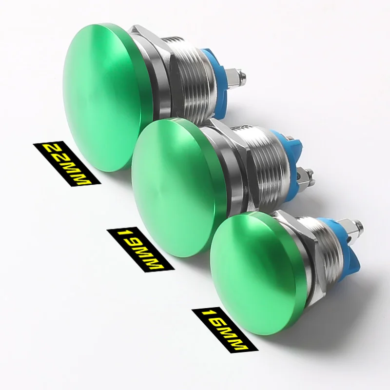 

Металлический кнопочный переключатель с грибовидной головкой, мгновенный из нержавеющей стали с серебристыми контактами, красный желтый зеленый, 16 мм 19 мм 22 мм