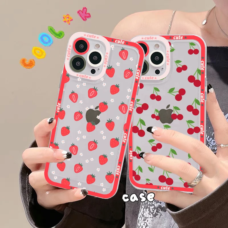 

Lovely Cherry Strawberry Phone Case for iPhone 11 12 13 Mini Pro Max 14 Pro Max Case shell