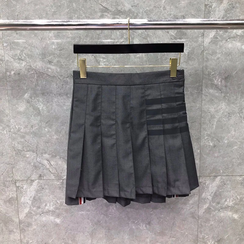 

TB THOM New Suit Skirt Fashion Brand Casual Grey A-Line Skirt Black Bars Mini Summer Short Back Zipper Top Quality Y2k Skirts