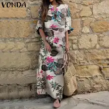 VONDA Bohemian Women Maxi Long Dress Floral Printed Casual Party Vestidos 2022 Summer Beach Sundress Long Sleeve Side Split Robe (4)