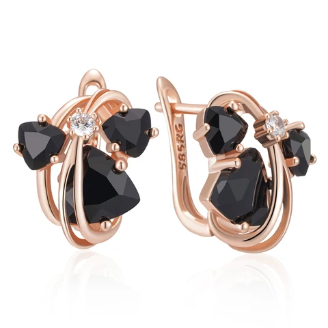 Серьги-капельки Kinel с черным цирконом, розовое золото