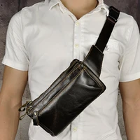 mens genuine leather waist bag vintage sling chest bag messenger shoulder fanny pack belt bags business purse
