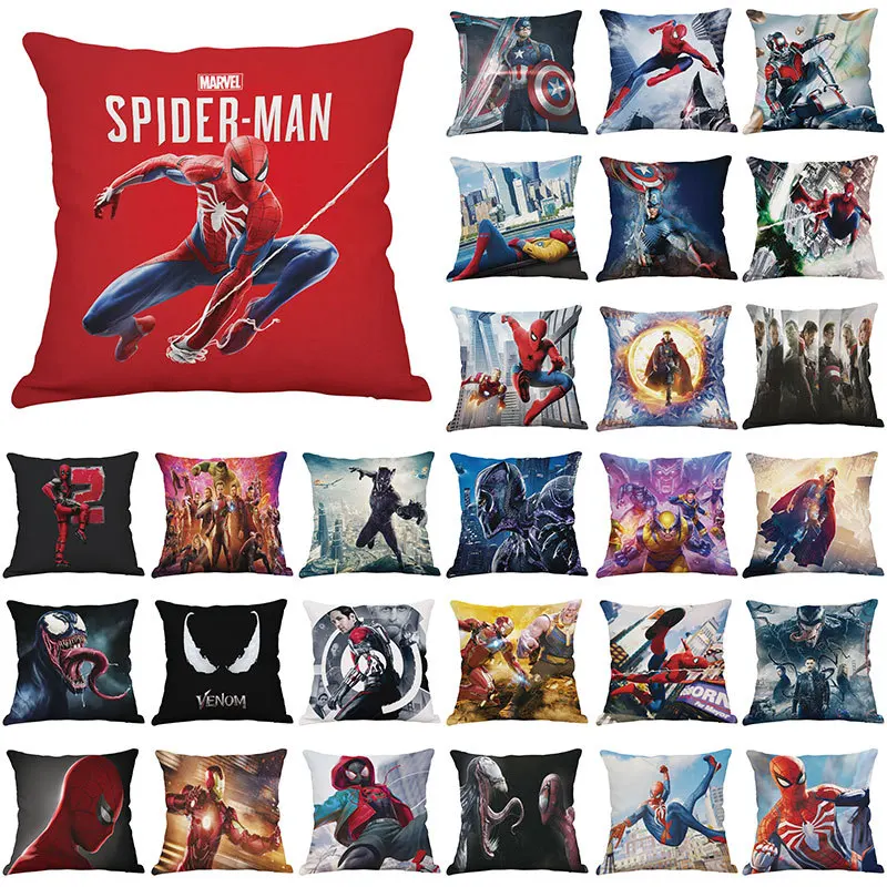 

Hot Movie Marvel Superhero Cushion Cover 45x45cm Spiderman Caption America Iron man Print Home Decora Soft Pillowcase Fans Gift